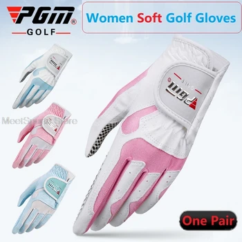 1 Pereche Pgm De Golf, Mănuși Pentru Femei, Fete Respirabil Anti Skid Stânga Dreapta Mănuși De Sudoare De Absorbție Manusi Granule Microfibra