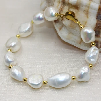 12-14mm alb natural neregulate margele perla 4 stil strand bratara pentru femei de înaltă calitate brățară incuietoare bijuterii diy 7.5 inch B3000