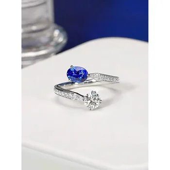 2023 Noi Bijuterii pentru Femei de Personalitate Oval Diamant Albastru de Contrast Ridicat de Carbon Inel cu Diamant Europene și Americane Textura de Proiectare Wo