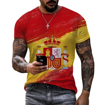 2023 Noi de Vara Unisex Pavilion spaniol de Imprimare 3D pentru Bărbați T-shirt pentru Bărbați Y2K Moda Versatil Maneca Scurta Unisex Rotund Gât de Sus