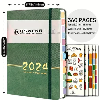 2024 Planificator Calendar Agenda A5 Engleză Notepad, Notebook-Uri Notebook Jurnal Săptămânal Scris De Zi Cu Zi Tampoane De Birou Rechizite Școlare