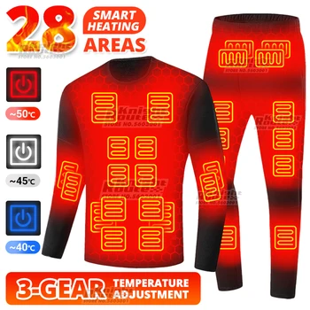 28 Zone de Iarnă Motocicleta Încălzit Lenjerie de corp Termică pentru Bărbați pentru Femei Jachetă Încălzită USB Încălzire Inteligent Pantaloni Drumeții cu Bicicleta Camping de Schi
