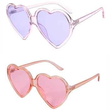 2X 90 de Epocă Ochelari de Moda de Mare de Femei Supradimensionat Inima în Formă de ochelari de Soare Retro Drăguț Dragoste Ochelari(Roz si Mov)