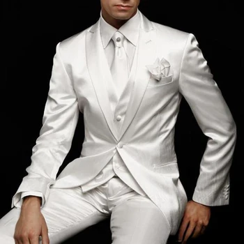 3 Bucată Albă De Nunta Costume De Mire Smoching 2023 Atins Rever Personalizate Frumos Petrecere De Afaceri De Sex Masculin Costum ( Sacou+Pantaloni+Vesta)