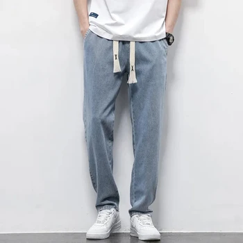 4XL 5XL Toamnă Nouă Bărbați Vrac Direct de Blugi de Moda coreeană Streetwear Bumbac Elastic cu Cordon Pantaloni din Denim de culoare Albastru Gri Pantaloni