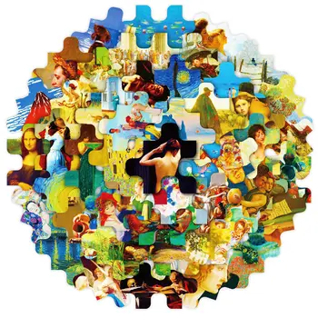 50pcs Celebra Pictura Puzzle Europene și Americane Retro Stil de Artă Abstractă Jurnal Caseta de Jucărie Valiza Autocolant Impermeabil