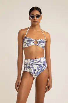 Albastru Imprimat Set de Bikini Bandeau Moda Două Piese de costume de Baie Femei Vacanta de Lux, Costume de baie Monokini Costum de Baie Beachwear 2023
