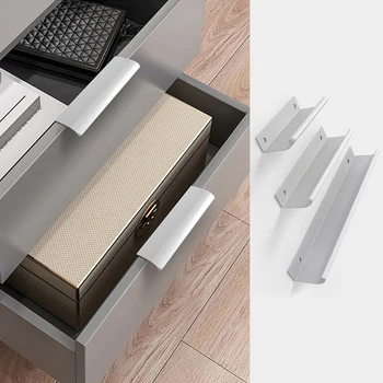 Argint Cabinet Trageți Mânerele De Ușă Ascunsă Mobilier De Dormitor Butoane Sertar Stil Simplu Dreptunghi Hardware-Ul Se Ocupă De Îmbunătățire Acasă