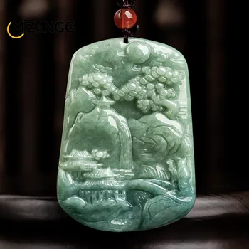 Autentic Naturale Bunuri Jadeit Peisaj Brand Pandantiv Chineză Sculptură Farmec Binecuvântare Mascota Bărbați și Femei Jade Colier Cadou