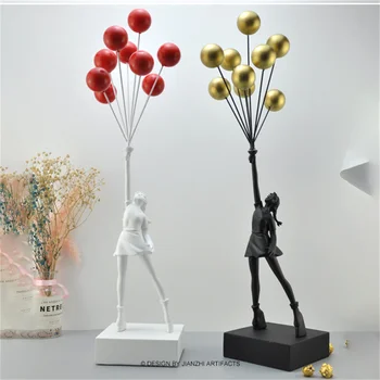 Banksy Balon Fata Sculpturi, Figurine Decor Acasă Rășină Balon De Zbor Fata De Statuia De Lux Living Decor Birou Cadouri