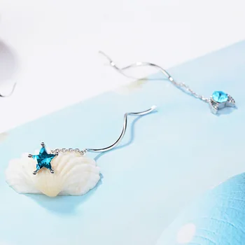 Blue Star Moon Crystal Ciucure Lung Cercei De Culoare De Argint Pentru Femei Drăguț Mic Coreeană Bijuterii Aretes De Mujer