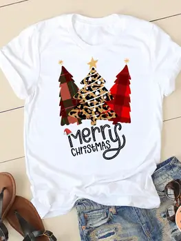 Carouri Copac Minunat Tendință An Nou Fericit Femei Haine Imprima O-gât Grafic T-shirt de Crăciun Doamna de Moda Casual Shirt Tee