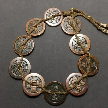 Chineză veche monedă de cupru gaură Pătrată monedă qing zece împărați string bani