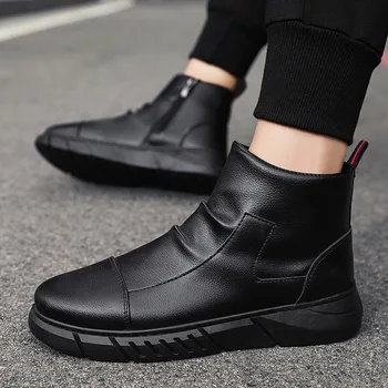 Cizme Omul Negru Casual Glezna Mans Pantofi Ușor De Curățat Trendy Toate-meci Ușor, Pantofi de Iarna