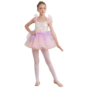 Copii Fete De Balet Tutu Rochie Strălucitoare Sequin Bowknot Niveluri Tricou Rochii De Patinaj, Gimnastica, Dans De Performanță Etapă Imbracaminte