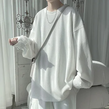 Cutat T Camasa Barbati Moda Supradimensionate, cu Mâneci Lungi T-shirt pentru Bărbați Streetwear coreean Liber Matase de Gheață Tricou Barbati Dimensiuni Mari M-5XL