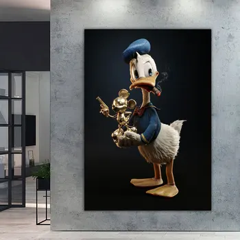 Desene Animate Disney Poster Donald Duck Fum De Țigară Aur Mickey Mouse Arta De Perete Poster De Imprimare Panza Pictura Cameră Decor Acasă