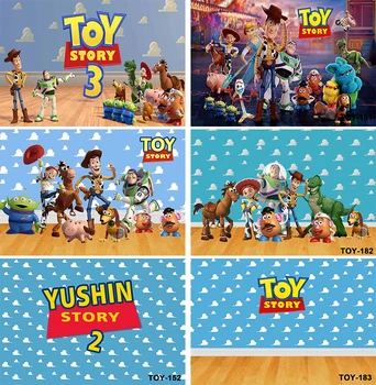 Desene Animate Toy Story Birthday Party Tema Fundaluri De Fotografie, Cer Albastru Nori Albi Banner Petrecere De Aniversare Pentru Copii De Fundal Fotografie