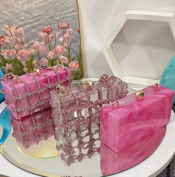 Diamant Box Sac Transparent De Diamant Cu Dungi Cutie Pătrată Saci 2023 Fete Genți De Mână De Moda Unic De Saci De Umăr
