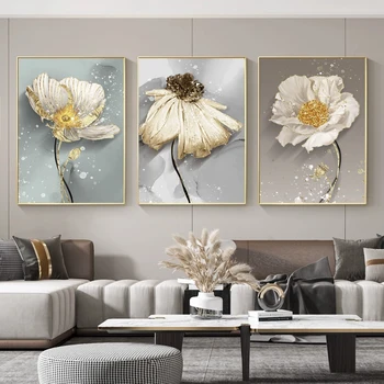 Flori de lux Panza Pictura HD 3D de Imprimare Abstract Alb-Auriu de Flori de Arta de Perete Imagini Living Dormitor Decor Acasă