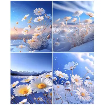 GATYZTORY Diy Pictura De Numere de Flori Daisy Panza de Caligrafie, Pictura Peisaj Handpainted Cadou Decor de Perete 60×75 cm Cadru