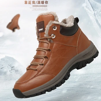 Iarna Barbati Stil Nou de Zăpadă Cizme din Piele Cu Blana de Pluș Cald bumbac căptușit pantofi anti-alunecare în aer liber de Mers pe jos Casual Barbati pantofi