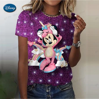 Mickey Minnie Anime Vara Noi de Vânzare Fierbinte Disney Harajuku Moda pentru Femei Sexy Casual Scurte Gât Rotund Maneca Top T-Shirt Y2K