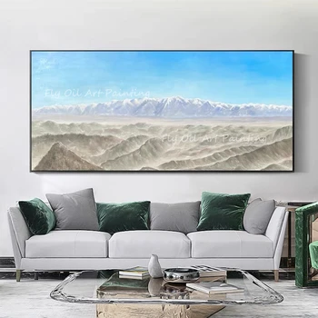 Mână-pictat mari sizse de munte cu cer frumos albastru de mari dimensiuni textura Pictura in Ulei pe Coridor Pridvor Arta de Perete Camera de zi