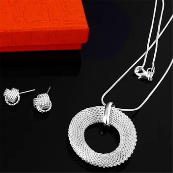Noi branduri Populare Argint 925 rotund elegant colier cercei stud seturi de Bijuterii pentru femei de Moda, Cadouri de nunta Petrecere
