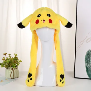 Noi Pokemon Anime Kawaii Pikachu Femei Pălărie Beanie Poate Misca Urechile de iepure în Pălărie cu Strălucire Earflap Casual Animal Capac Cadou de Ziua de nastere
