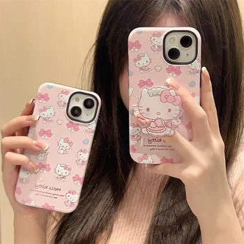 Noi Sanrio Hello Kitty Roz Arc Pisica Telefon Caz Pentru Apple iPhone 15 14 13 12 11 Pro Max Acoperi URI de Desene animate Drăguț Roz Înapoi Cazuri