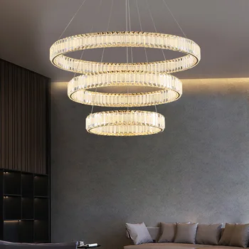 Noile LED-uri Moderne de Lux, Candelabre de Cristal K9 Cerc Inele Pandantiv Agățat de Iluminat Camera de zi Bucatarie Restaurant Hotel Luciu