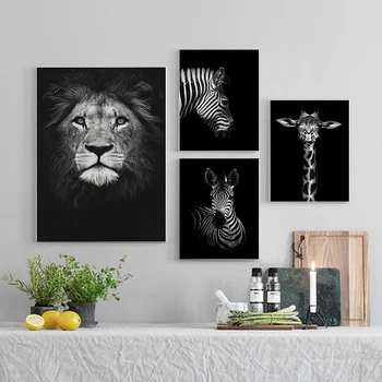 Nordic Panza Pictura De Arta Alb-Negru Girafa, Elefant, Zebra, Leu, Animal Print De Arta De Perete Poster Living Home Decor Pictura