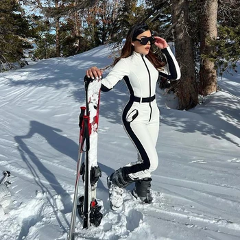 Nouă, Albă, O Bucată De Schi Salopeta Îngroșa Cald Iarna Femeie Snowboard Skisuit De Sport În Aer Liber Ski Pant Set Fermoar Uzura De Schi