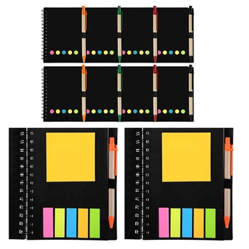 Pachet De 8 Căptușite Spirală Notebook Kraft Cover Notepad Notepad Cu Pixul În Stand Pagina Markeri Note Lipicioase De Culoare Index File