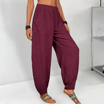 Pantaloni largi pentru Femei Elegante lui Streetwear Largi Picior Harem Pantaloni cu Betelie Elastica, Buzunare Talie Mare Design de Talie Mare