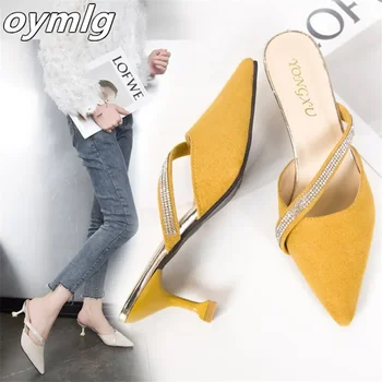 Papuci Femei 2024 Primăvara și Vara Noi Baotou Slim Toc Jumătate Trailer Moda Subliniat cu Toc Sandale de Moda