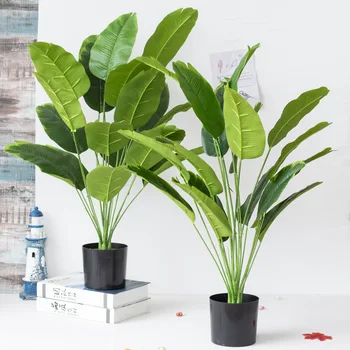 Plastic Fals Plante Simulare Frunze de Banane Ghivece de Balcon și Grădină în aer liber, Decor Călător Banane Artificiale Fără Bazin