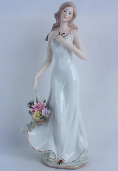 Porțelan Doamna cu Coș de Flori Sculptură Ceramică Belle Personaj in Miniatura, Cadou și Ambarcațiunile de Ornament Accesorii Decor