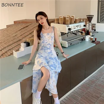 Rochie Femei Tie Dye Manșon de Puf de Vară Stil coreean Dantela-up Chic Streetwear Trendy Harajuku Retro Feminin Pătrat Guler Mid-Calf