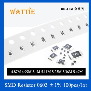 SMD Rezistor 0603 1% 4.87 M 4.99 M 5.1 M 5.11 M 5.23 M 5.36 M 5.49 M 100BUC/lot chip rezistențe 1/10W 1.6 mm*0.8 mm