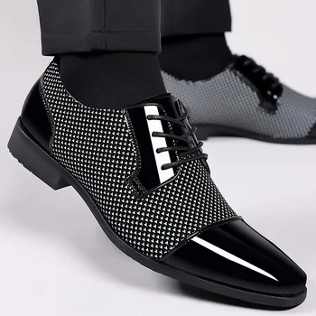 Trend Bărbați Clasic Rochie Pantofi Oxfords Pentru Barbati Pantofi De Piele De Brevet Dantela Oficiale Din Piele Neagră Petrecere De Nunta Shoes2023