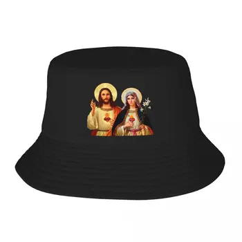 Trendy Sacru Și Imaculată Inimă A Lui Isus Și Maria Bucket Hat Pentru Femei Barbati Ușor Bob Pălărie De Vară Fierbinte Articole Pentru Acoperirea Capului