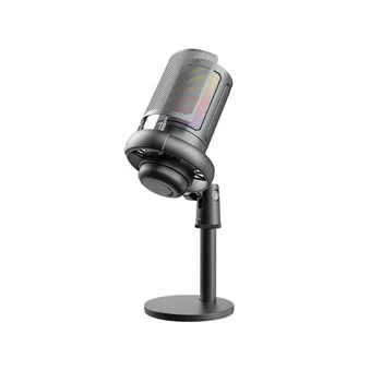 USB Gaming, Microfon cu Condensator Calculator Microfon de Înregistrare Iluminare RGB Condensator Microfon Negru