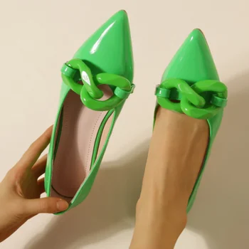 Zapatos Mujer De Moda A Subliniat Toe Pantofi De Femei De Primăvară Tendință De Brevete Din Piele Pantofi Lanț Superficial Gura Allmatch Plat Pantofi Mocasini 42