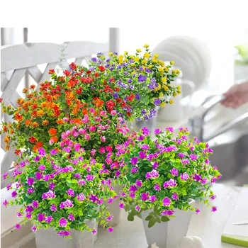 În aer liber, Flori Artificiale 35CM Plastic Flori Artificiale în aer liber Rezistent la UV Fals Flori Decor de Verdeață Arbusti de Gradina